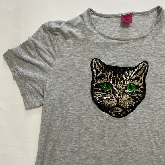 Melissa Masse sequin cat patch gray short sleeve T-shirt Women 2X Made in USA - Picture 4 of 10